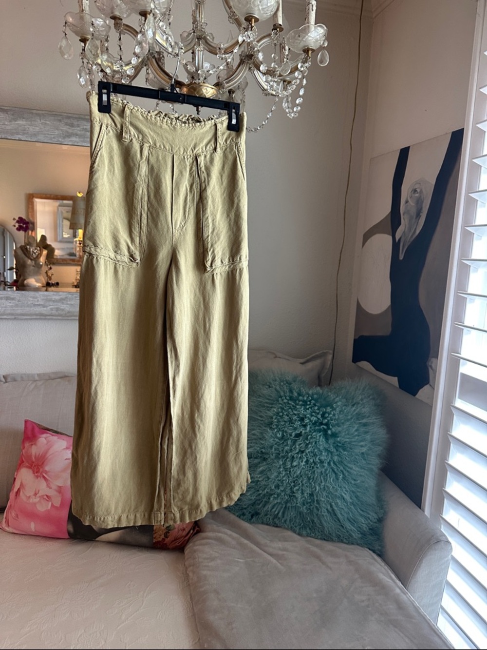 Wide Leg Women's Pants in Light Olive